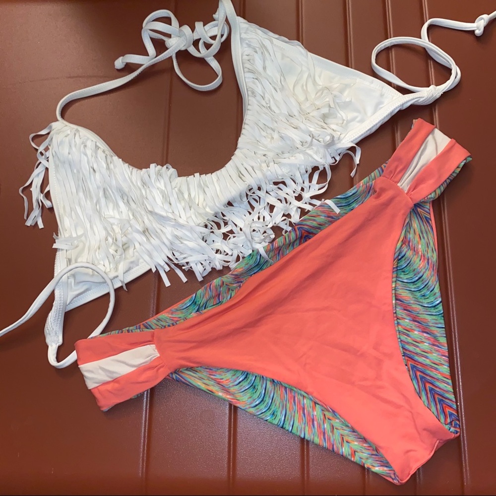 L*SPACE  Aztec Fringe Bikini Set 2 Tops Bandeau